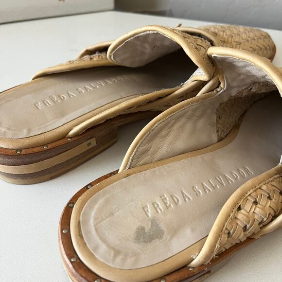 Freda Salvador Nude Woven Spanish Leather Slip On Pointed Toe Keen Mules 6.5 - Picture 6 of 9